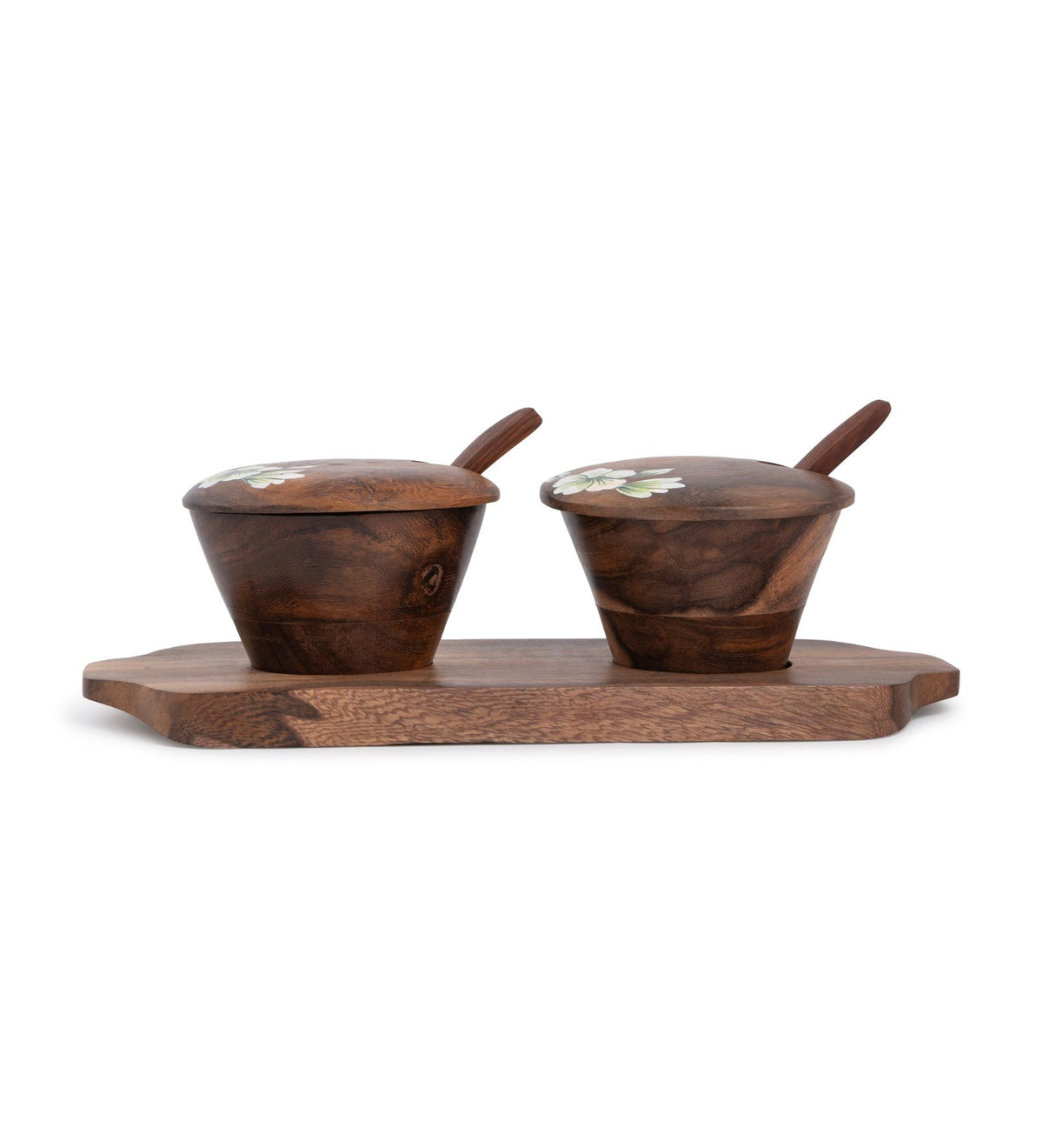 Hand-Painted Flower Motif Mango Wood Multipurpose Jar Set with Tray & Spoons