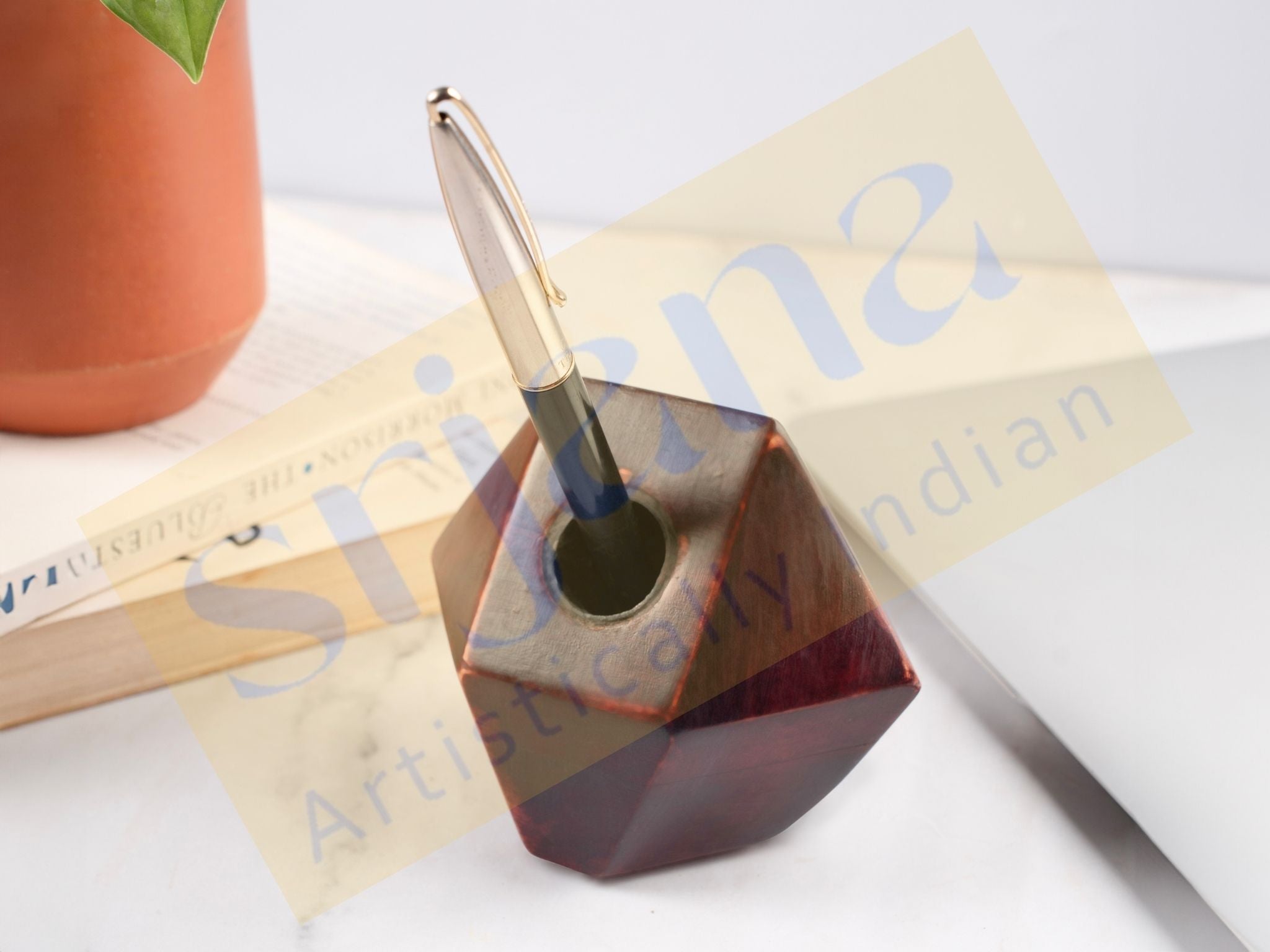 Geometric Wooden Pen Holder