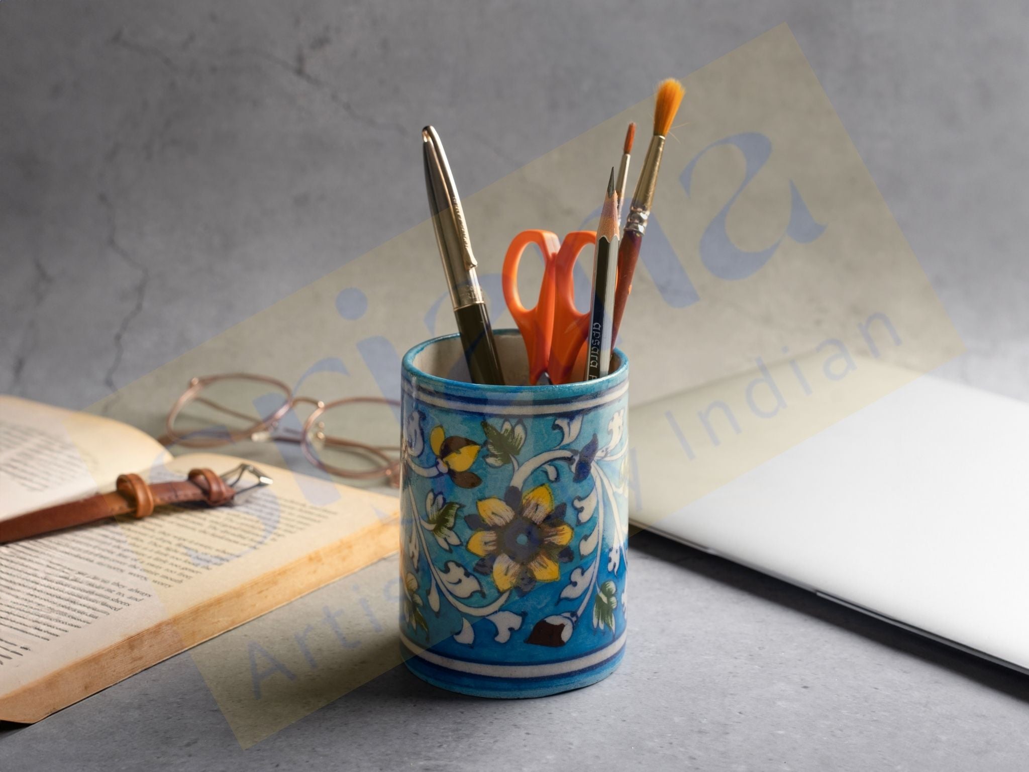 Blue Pottery Pen Stand