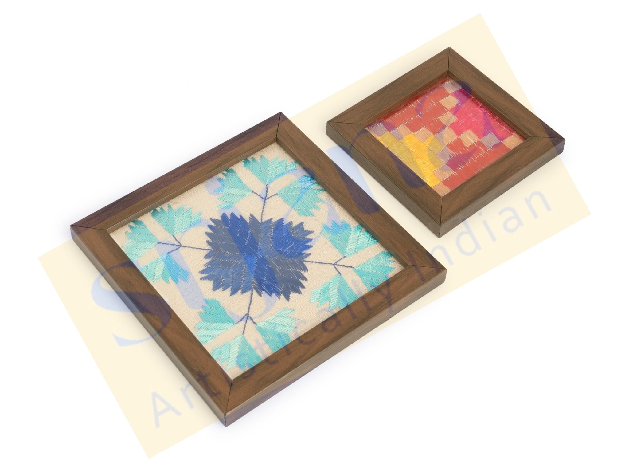 Phulkari Small Coaster & Blue Wall Frame