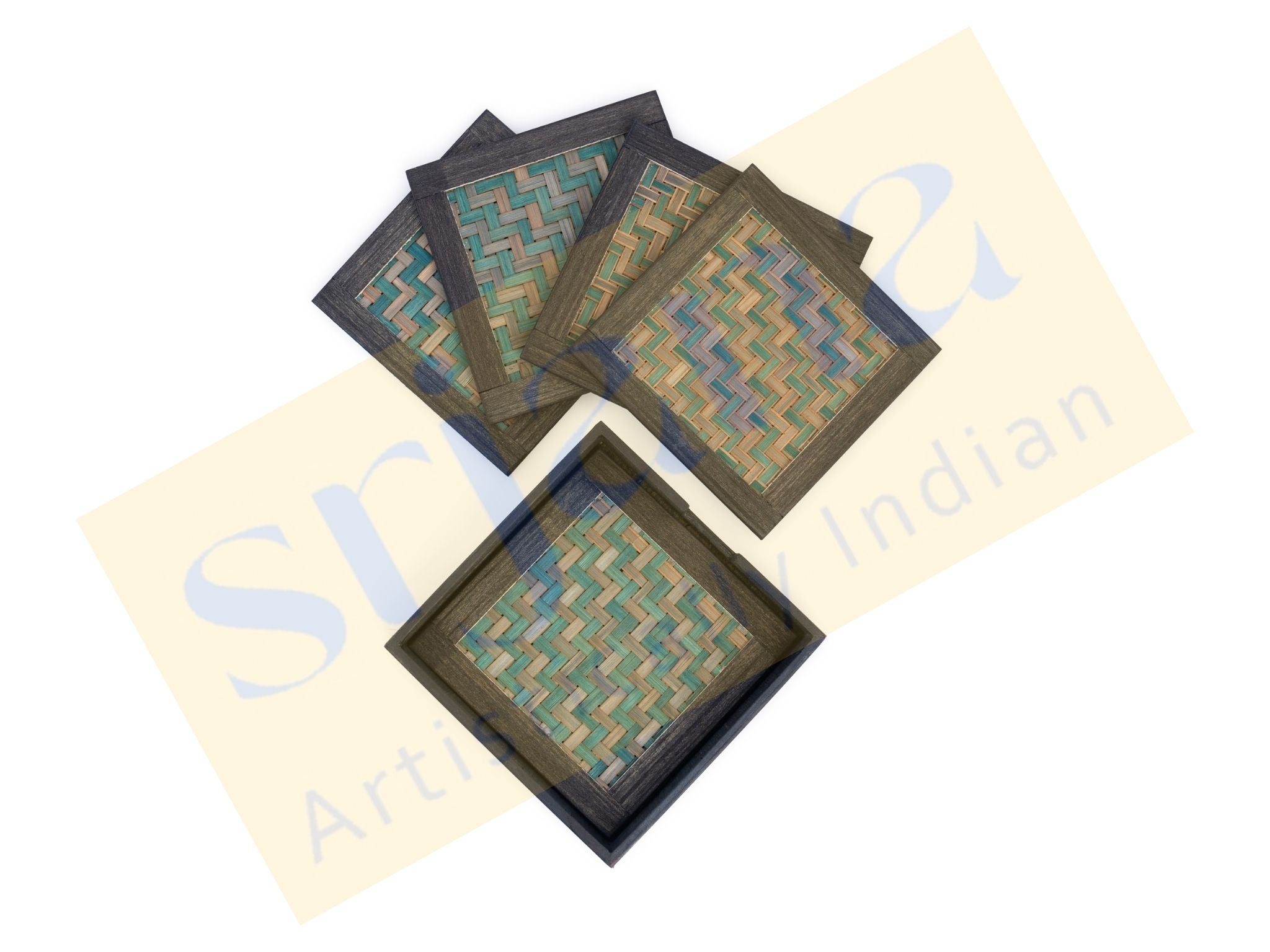 Handwoven Bamboo Coaster Set with Wooden Case
